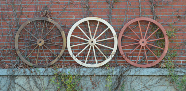 western wooden wheels flame burnt